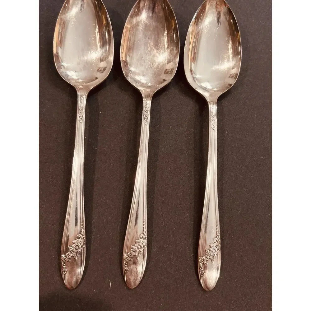 Vintage Set of 3 Tudor Plate Oneida Community Serving Spoons Queen Bess II, 8.5”